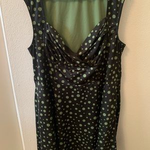 Structured green and black polka dot dress